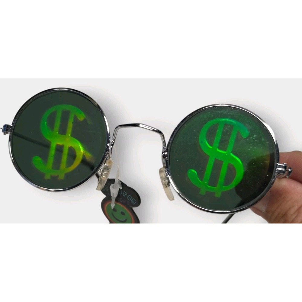 Holographic MONEY $ SIGN SYMBOL Sunglasses Glasses Vintage 1990s Halloween $$